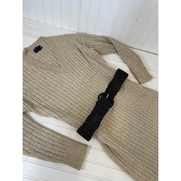 ASOS DESIGN Tall Knitted Maxi Sweater Dress with V-Neck in Oatmeal Size 4 - Picture 4 of 9